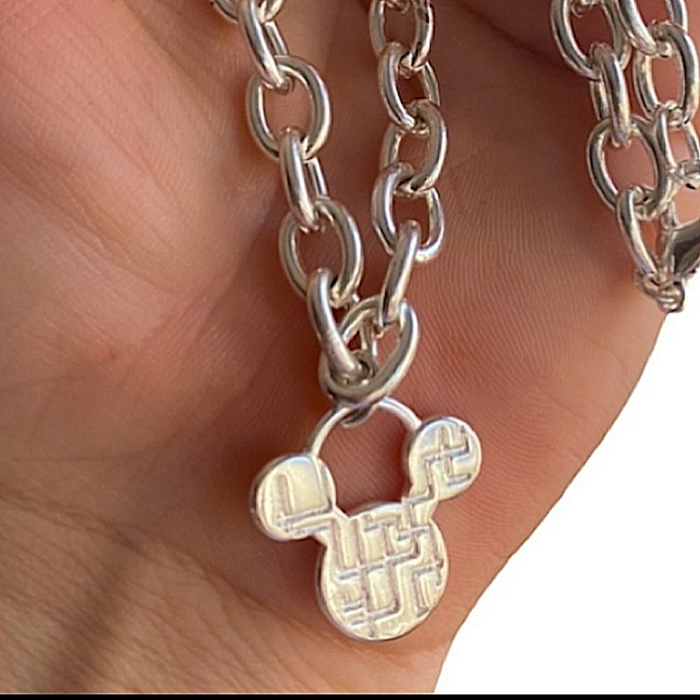 Mickey Mouse Sterling Silver Matching Necklace Bracelet Set - Picture 4 of 13